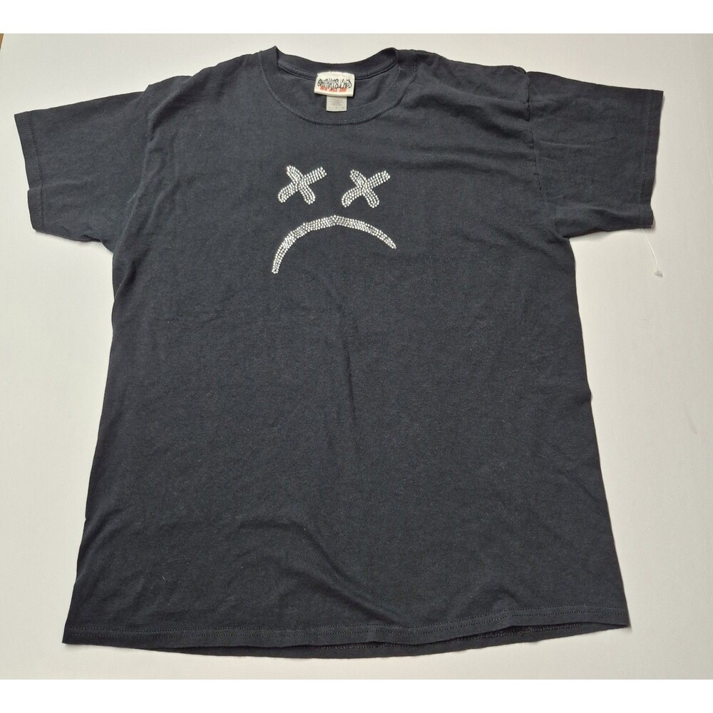 Ok That Sucked We All Die 444 Rhinestone Sad Face Graphic Tee Black Mens L​ oh